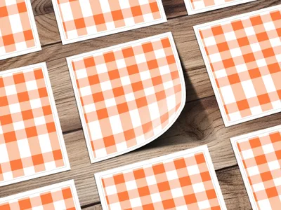 Orange and White Checkered Pattern Stickers
