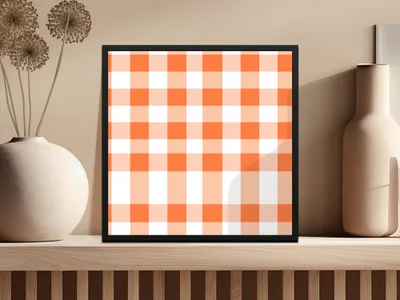 Orange and White Gingham Checkered Wall Art Decor