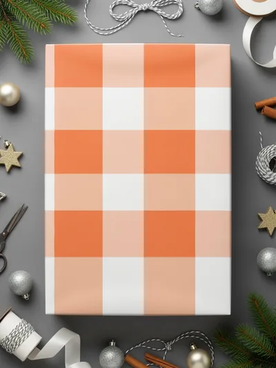 Festive Orange and White Checkered Wrapping Paper