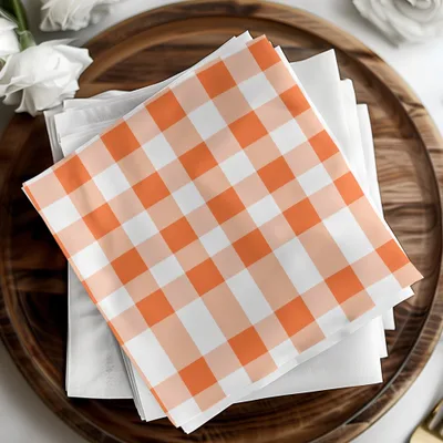 Orange and White Gingham Checkered Napkin product