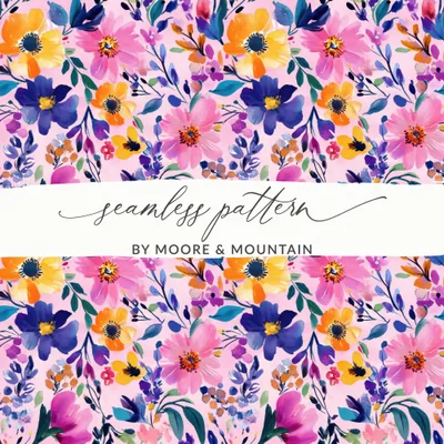 Vibrant Pink Seamless Painted Watercolor Floral Allover Pattern for POD Design