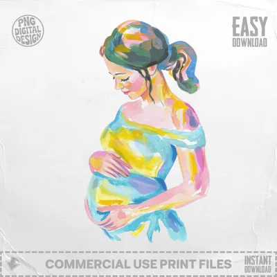 Watercolor illustration of a pregnant woman holding her belly, with "Easy Download" text.