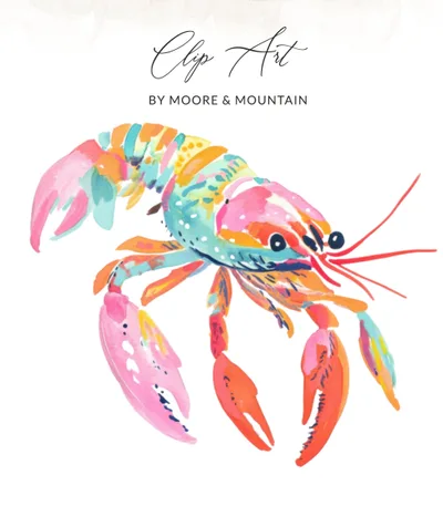 Vibrant Preppy Lobster Clip Art SVG Digital Download, Colorful Watercolor Crayfish Art PNG for Coastal Decor & Summer Crafts, Marine Life