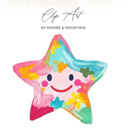 Vibrant Rainbow Star Clipart, Watercolor Preppy PNG, Painterly Neon SVG, Cute Smiling Face, Commercial Use, Digital Download, Rainbow Art