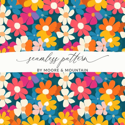 Vibrant Retro Flower Digital Paper, Seamless Floral Pattern Download, Groovy Daisy Print, Colorful Bloom Artwork, Instant Downloadable