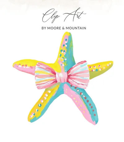 Vibrant Starfish Digital Download, Colorful Bow Tie Starfish Art, Watercolor Ocean Life Printable, Beach House Decor Image