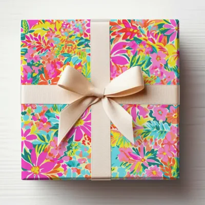 Bright Floral Gift Box with Cream Ribbon