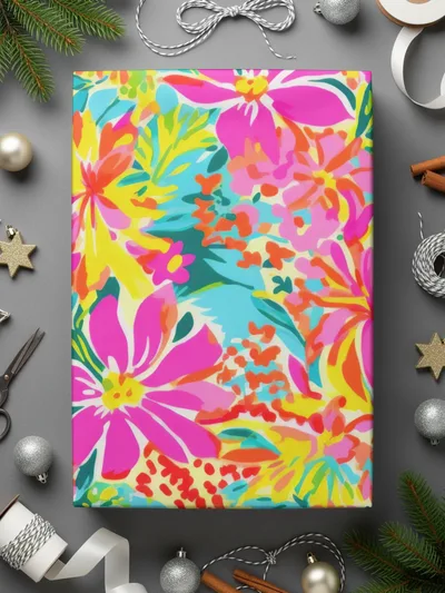 Colorful Festive Floral Pattern Gift Wrapping Paper