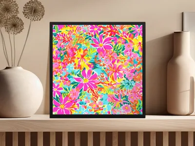Colorful Floral Pattern Art Print Bright Wall Décor