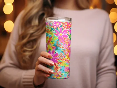Colorful Floral Print Insulated Tumbler For Beverages