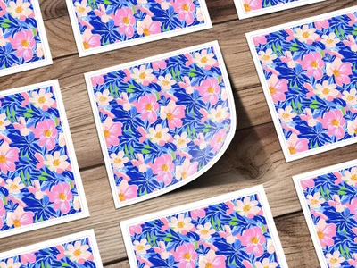 Vibrant Tropical Floral Seamless Pattern Digital Download, Preppy Bright Flower Repeat Pattern, Summer Blues Pink Green Digital Paper