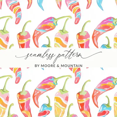 Vibrant Watercolor Chili Pepper Digital Paper, Colorful Fiesta Seamless Pattern, Mexican Hot Pepper Art Print, Instant Download