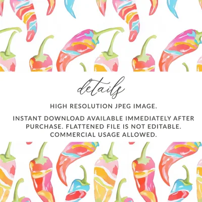 Watercolor chili peppers pattern, high resolution JPEG, instant download.