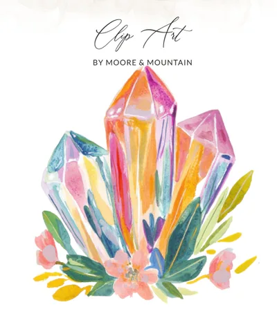 Vibrant Watercolor Crystal Clipart, Tropical Preppy Neon Floral PNG, Y2K Aesthetic Digital Download, Sublimation Design SVG, Commercial Use SVG