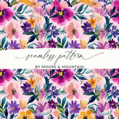 Vibrant Watercolor Floral Pattern, Seamless Flower Digital Paper, Spring Blooms Design, Fabric Print, Scrapbooking Paper, Sublimation Design