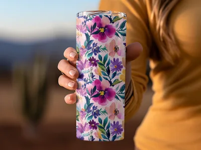 Colorful Floral Design Insulated Tumbler Beverage Holder