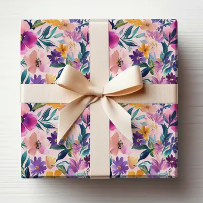 Beautiful Floral Gift Box with Ribbon Bow Wrap Design