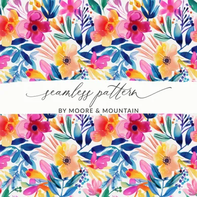 Vibrant Watercolor Floral Seamless Pattern, Bright Tropical Flowers Digital Paper, Colorful Botanical Background, Instant Download Digital