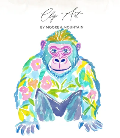 Vibrant Watercolor Gorilla PNG SVG Sublimation File | Tropical Floral Monkey Digital Art Print for T-Shirts & Decor SVG