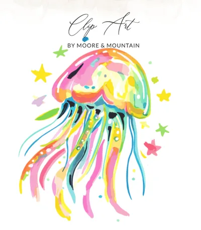 Vibrant Watercolor Jellyfish SVG, Preppy Clip Art Ocean Animal, Colorful Sea Life Digital Download for Planner Stickers & Kids Decor