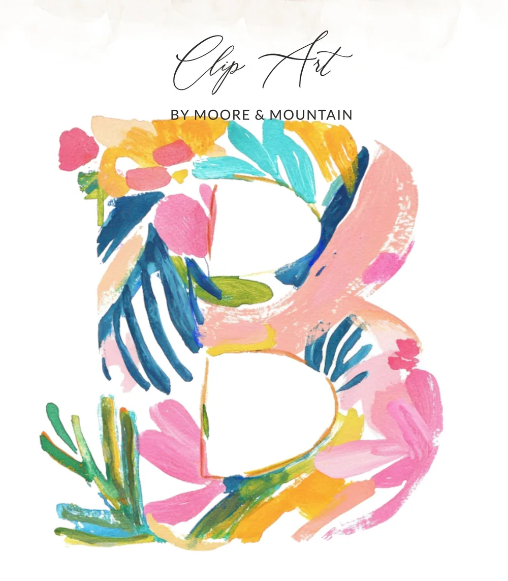 Vibrant Watercolor Preppy Letter B Digital Clipart, Tropical Floral Alphabet PNG, Painterly Neon SVG, Y2K Girly Boutique Graphic, Instant