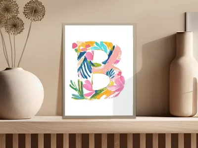 Vibrant Watercolor Preppy Letter B Digital Clipart, Tropical Floral Alphabet PNG, Painterly Neon SVG, Y2K Girly Boutique Graphic, Instant