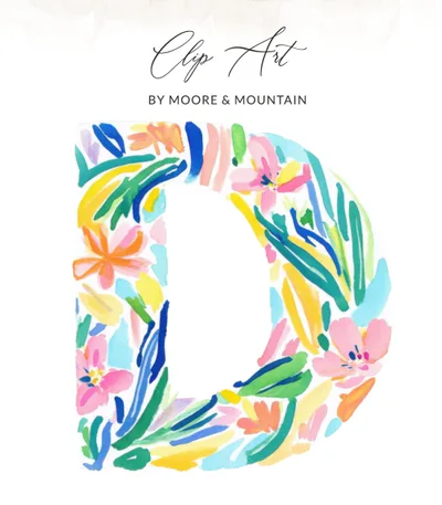 Vibrant Watercolor Preppy Letter D Clipart, Tropical Floral PNG, Bright Girly Alphabet SVG, Hand Painted Sublimation Design Digital