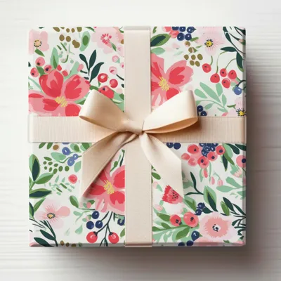Floral Pattern Gift Box with Beige Ribbon Bow