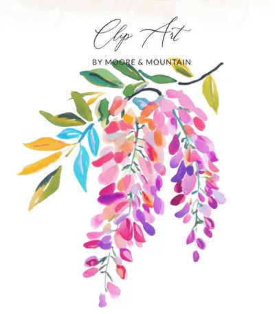 Vibrant Wisteria Watercolor Digital Print, Modern Boho Floral Wall Art Printable, Botanical Instant Download