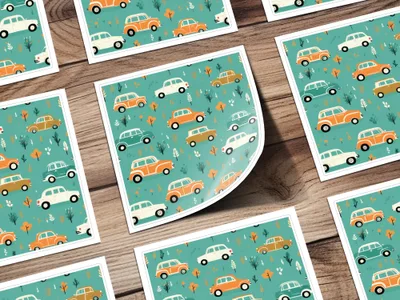 Vintage Car Pattern Digital Paper, Teal, Orange, Retro Vehicles, Scrapbooking Paper, Kids Fabric Design, Car Lover Gift, Digital Download - Moore and Mountain