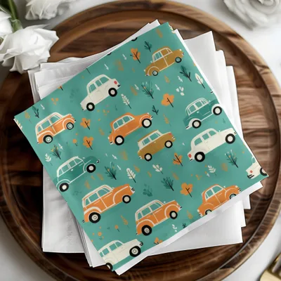 Vintage Car Pattern Digital Paper, Teal, Orange, Retro Vehicles, Scrapbooking Paper, Kids Fabric Design, Car Lover Gift, Digital Download - Moore and Mountain