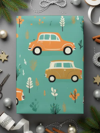 Vintage Car Pattern Digital Paper, Teal, Orange, Retro Vehicles, Scrapbooking Paper, Kids Fabric Design, Car Lover Gift, Digital Download - Moore and Mountain