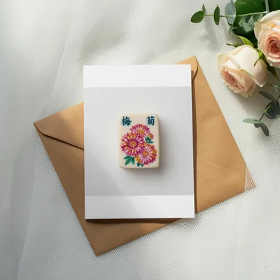 Vintage Mahjong Tile Clipart PNG Digital Download, Floral Chrysanthemum Chinese Game Art, Chinoiserie Aesthetic Sublimation Graphic