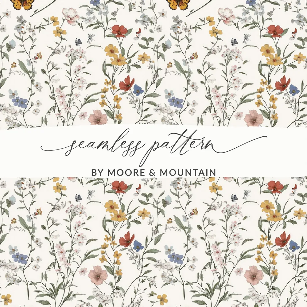 Vintage Wildflower Seamless Pattern Butterfly and Floral Pattern Delicate Illustration Download - Moore and Mountain