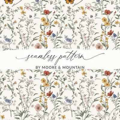 Vintage Wildflower Seamless Pattern Butterfly and Floral Pattern Delicate Illustration Download