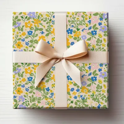Floral Pastel Gift Wrapping Paper with Ribbon product