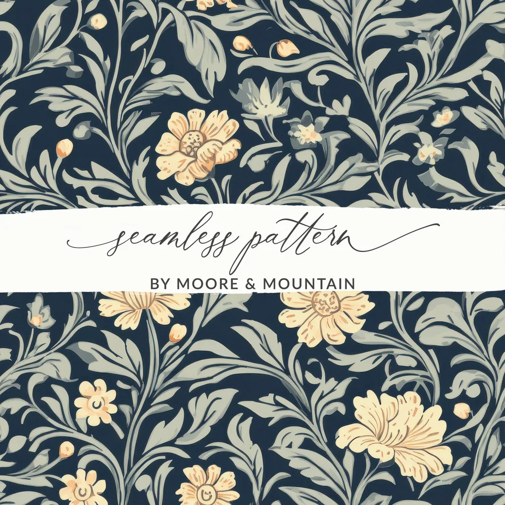 Vintage William Morris Seamless Pattern Blue Gold Digital - Moore and Mountain