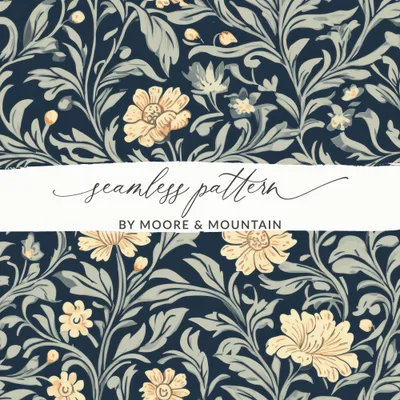 Vintage William Morris Seamless Pattern Blue Gold Digital