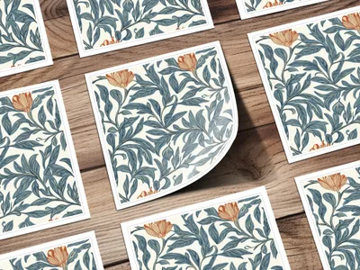 Vintage William Morris Vines Print, Seamless Background Blue Orange Digital - Moore and Mountain