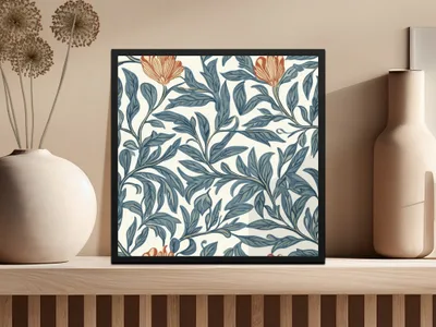 Vintage William Morris Vines Print, Seamless Background Blue Orange Digital - Moore and Mountain