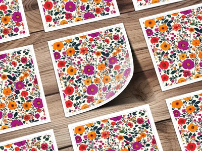 Vivid Floral Digital Print, Red Orange Purple Flowers, Summer Spring Pattern, Abstract Botanical Art, Trendy Design, Printable Wall Art - Moore and Mountain