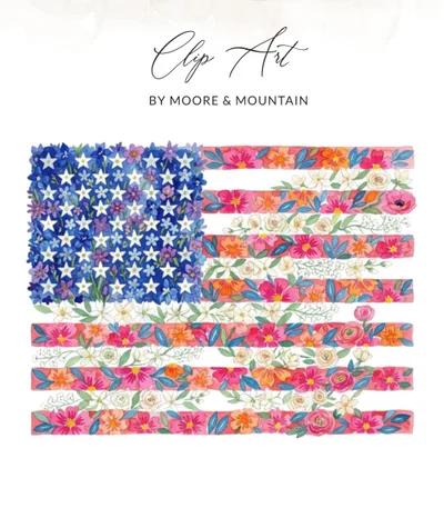 Watercolor American Flag Digital Print PNG SVG, Floral Patriotic Clipart, 4th of July Sublimation Design, USA Boho Decor, Instant Download