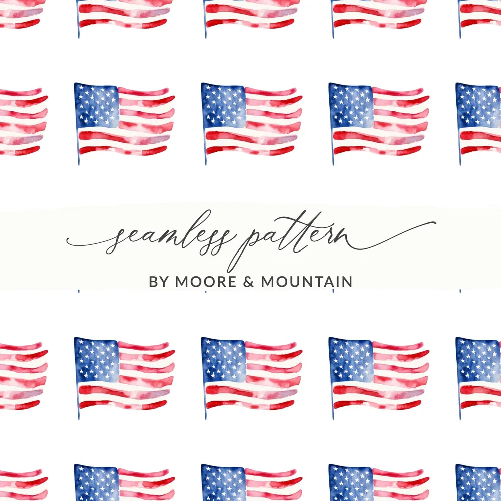 Watercolor American Flag Seamless Pattern Digital Paper, Patriotic Print, USA Fabric Design, July 4th Digital Download, Scrapbook Paper - Moore and Mountain