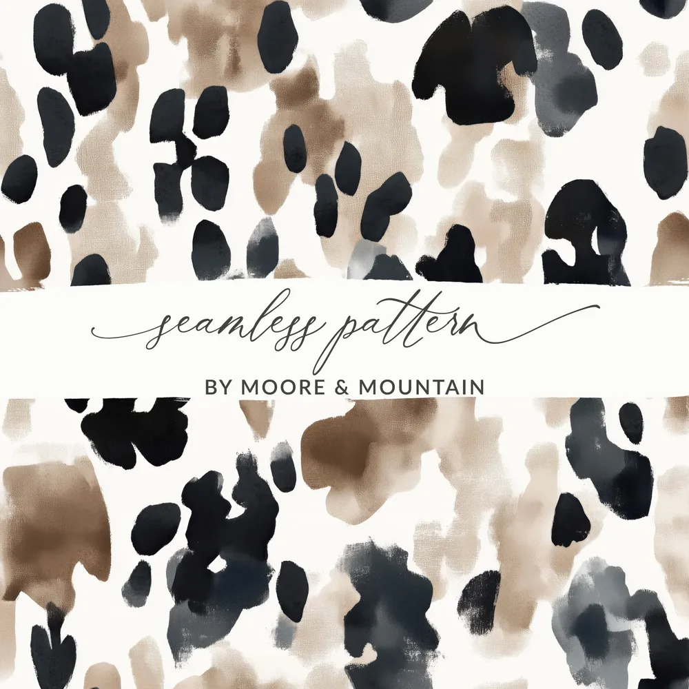 Watercolor Animal Print, Cow Spots Digital Paper, Seamless Pattern, Neutral Aesthetic, Trendy Design, Download Includes 2 JPEG Files - Moore and Mountain
