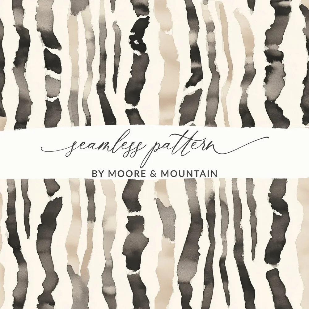 Watercolor Animal Print Digital Download, Neutral Zebra Stripes, Seamless Pattern, Repeating Background, Animal Print Wallpaper (138 - Moore and Mountain