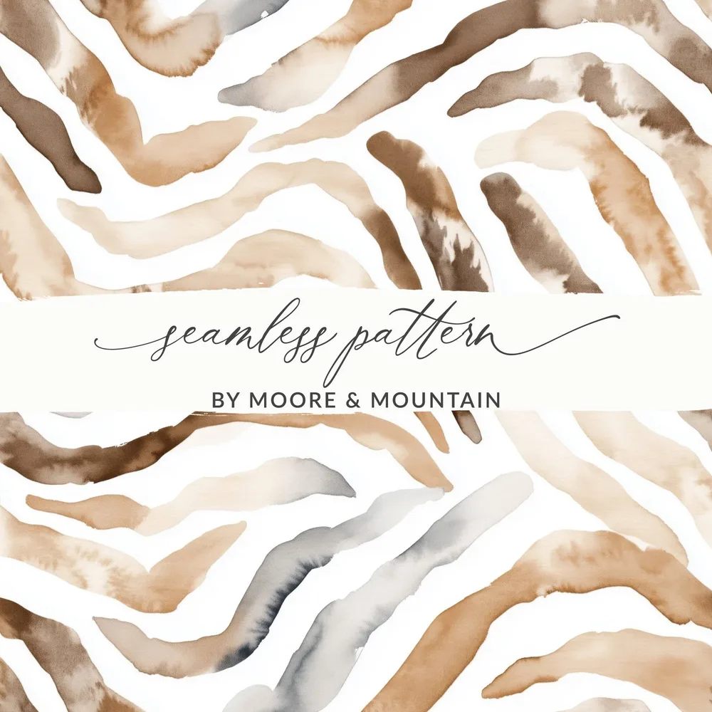 Watercolor Animal Print Digital Download, Seamless Animal Skin Pattern, Brown Tan Zebra Stripes, Two Scale JPEG Files - Moore and Mountain