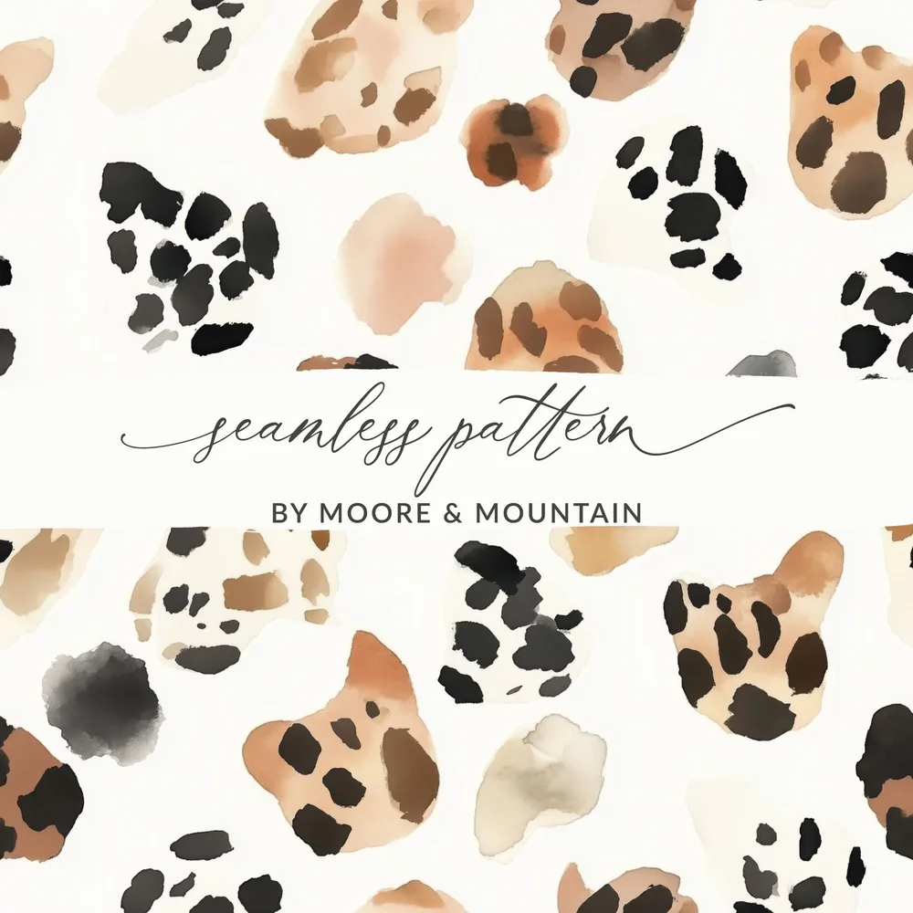 Watercolor Animal Print Digital Paper, Seamless Leopard Pattern, Spotted Background, Fabric Design JPEG - Moore and Mountain