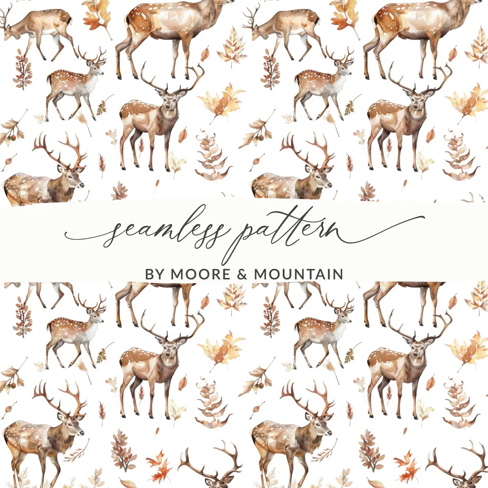 Autumn Leaves and Deer Seamless Pattern Artwork