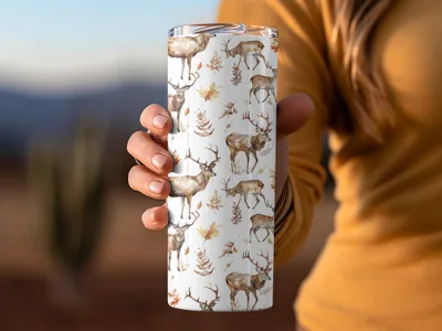Deer and Leaf Pattern Insulated Tumbler for Beverages