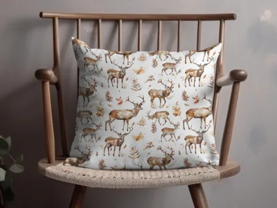 Festive Deer and Woodland Pattern Throw Pillow